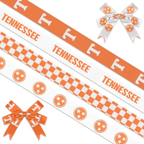 Threetols 4 Rollen 20 Meter Tennessee Bänder, 0,95 cm weiß orange kariert Ripsbänder Buchstabe T Bänder Wrapping Craft Bänder für Tennessee City Dekoration und Mottoparty-Dekorationen von Threetols