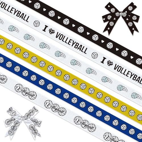 Threetols 6 Rollen Volleyball-Bänder, 1,9 cm, schwarz-weiße Punkte, Ripsbänder, sportlich-blau-gelbes Ballband, Wickelband, Bastelbänder für Sport-Team-Dekoration und Themenparty-Dekorationen von Threetols