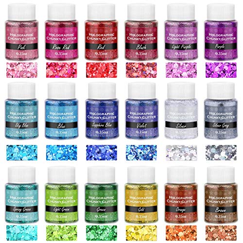 Thrilez 180 g holografischer Glitzer mit Pailletten, Epoxidharz, gemischtes Pulver für Harzdekoration, Handwerk, Festival, Kosmetik, Nagelkunst, Schleim und Epoxid-Tassen (10 g/Packung) von Thrilez