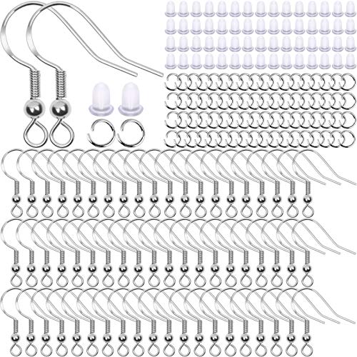 Thrilez Hypoallergene Ohrringhaken, 600-teiliges Ohrringherstellungs-Set mit hypoallergenen Ohrringhaken, Biegeringe und transparenten Gummi-Ohrring-Verschlüssen für DIY-Schmuckherstellung (Silber) von Thrilez