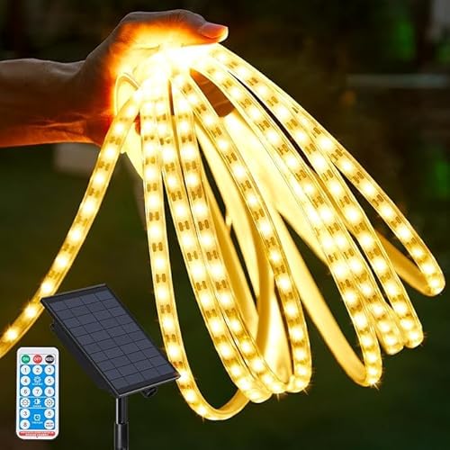 Solar-LED-Lichterkette für Außenbereich mit Fernbedienung, 10,8m, 600 LEDs, 8 Modi (Warme lichter, 5M) von Thumok