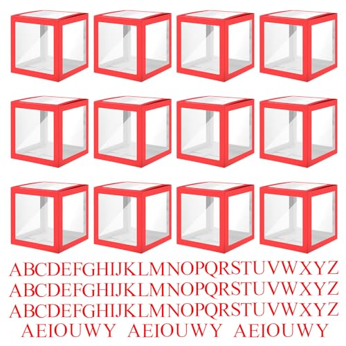 Thyle 12 Stück transparente Ballonboxen mit 99 Buchstaben für Babyparty Geschlecht offenbaren Grad Geburtstag Party Braut Hochzeit Jahrestag Hintergrund Dekoration (rot) von Thyle