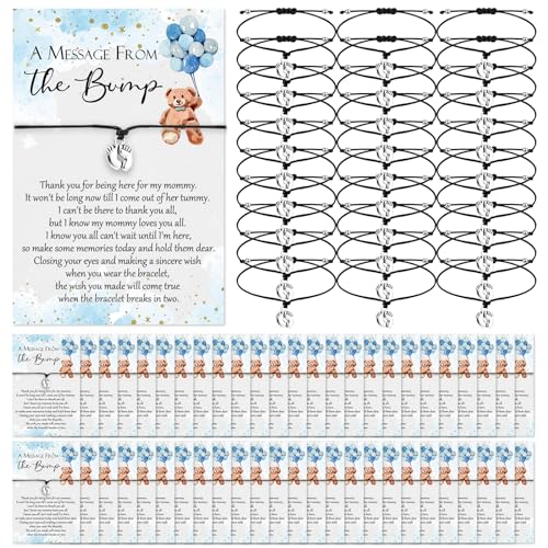 Thyle 50 Sets Babyparty-Geschenke für Gäste, 50 verstellbare Armbänder mit 50 Botschaften von der Bump-Karte, Fußabdrücke, Charm, Babyparty-Armbänder für das Geschlecht, als Dankeschön-Geschenke von Thyle