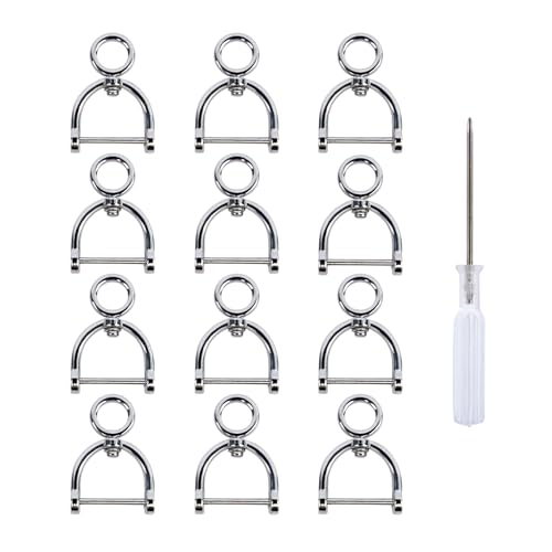 Hufeisen D-Ringe U-Form O-Ring zum Einschrauben, halbrund mit Schraubendreher, Lederband, Handwerk, Geldbörse, Ersatz, 12 Stück (Silber) von TiSuit