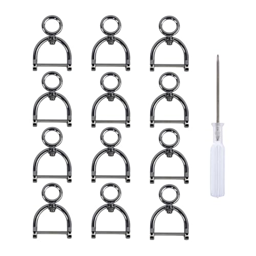 Hufeisen D-Ringe U-Form O-Ring zum Einschrauben, halbrund mit Schraubendreher, Lederband, Handwerk, Geldbörse, Ersatz, 12 Stück (schwarz) von TiSuit