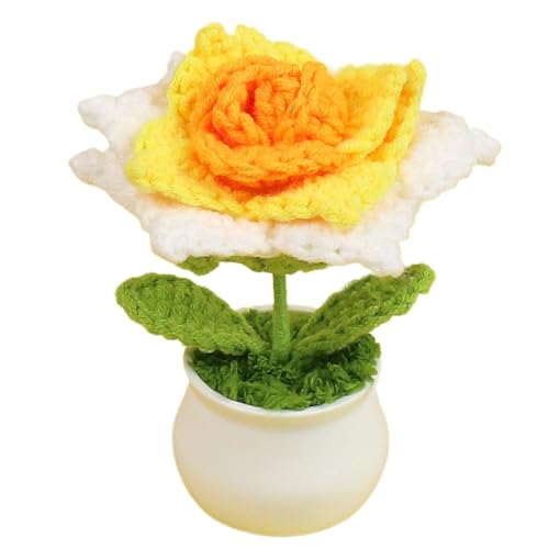 Tiajingzi Häkelblumen | Gestrickte Rosen, handgefertigte gehäkelte Blumen, niedliche gehäkelte Auto-Dekoration, Blumen-Schreibtisch-Dekorationen, Geschenk für Frauen, Mutter, Ehefrau von Tiajingzi