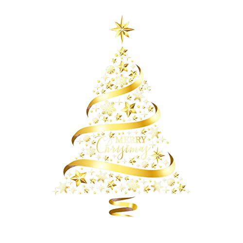 TianWlio Fröhliche Weihnachts Selbstklebend Weihnachtsdeko Dekorative Weihnachtsaufkleber goldfarben groß Weihnachtsbaum Aufkleber Einkaufszentrum Aufkleber Sticker (GD1 One Size) von TianWlio