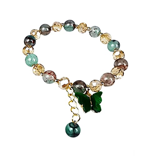 TianWlio Naturstein mit Schmetterlings-Anhänger Armbänder Wertschätzung Geschenke für Frauen Mädchen Schmuck Armband Edelstein Perlen Stretch-Armband Gummi Für Armband (F, One Size) von TianWlio