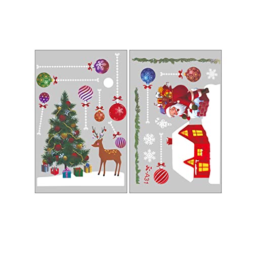 TianWlio Weihnachts Sticker Glitzer Xmas Aufkleber Bunt DIY tragbarer Fensteraufkleber Weihnachtsmann Schneeflocke Fensteraufkleber DIY tragbarer Fensteraufkleber Weihnachten Aufkleber (I One Size) von TianWlio