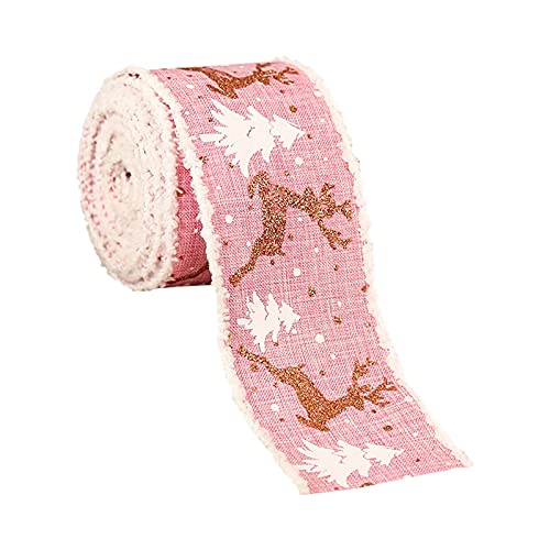 TianWlio Weihnachtsbaumschmuck Weihnachtsbaum Anhänger Dekorationen bedrucktes Leinenband Weihnachten Drahtband Verpackung Geschenkband 6,5 cm Weihnachtsbox Home (Pink One Size) von TianWlio