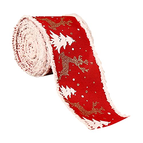 TianWlio Weihnachtsbaumschmuck Weihnachtsbaum Anhänger Dekorationen bedrucktes Leinenband Weihnachten Drahtband Verpackung Geschenkband 6,5 cm Weihnachtsbox Home Weihnachtsdekorationen (Red One Size) von TianWlio