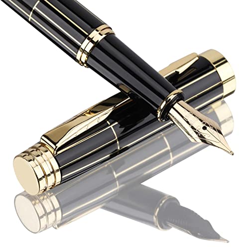 Tiankool Luxuriöser Füllfederhalter, feine Spitze, exquisites Stift-Geschenk-Set für Damen und Herren, inklusive 10 Tintenpatronen und Tintenkonverter, schöne Stifte, Schwarz, goldfarbenes Karomuster von Tiankool