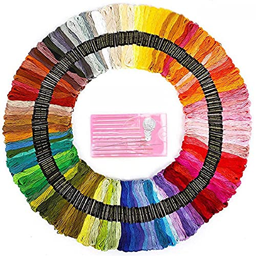 Tiardey 150Pcs Stickgarn Regenbogen Farbe Stränge Kreuzstich Fäden Armbänder Floss Crafts Floss mit rosa Kreuzstichnadel von Tiardey