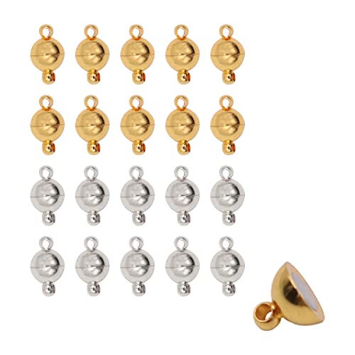 Tiardey 20 Stück runde Magnetverschlüsse 8 mm Schmuck Magnetperlen Verschlüsse für Armband Halskette Anhänger DIY Basteln (Gold und Splitter) von Tiardey