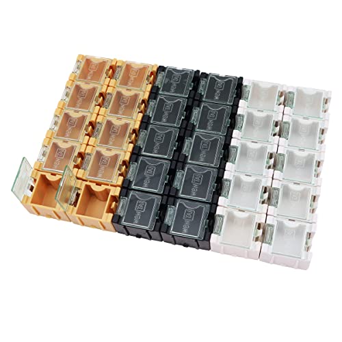 Tiardey 30 Stück SMD SMT Widerstand Kondensator Box Organizer,transparenter ABS Abnehmbarer Organizer Container für elektronische Komponenten Schmuckaufbewahrung–wei? gelb schwarz von Tiardey