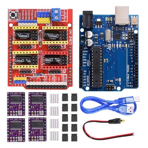 Tiardey CNC Shield V3.0-Erweiterungsplatinen-Kit mit 4 DRV8825-Schrittmotortreibern und Kühlkörpern, 10 Jumper-Kappen, USB-Kabel für die CNC-Graviermaschine von Tiardey