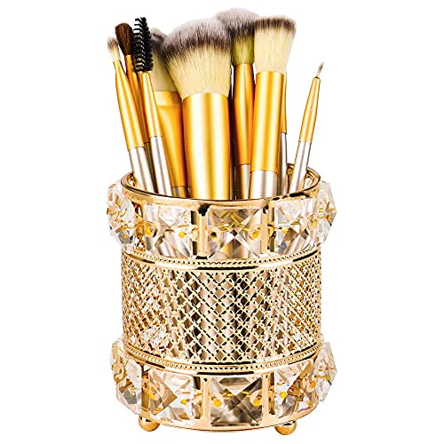 Tiardey Retikulierte Kristall Make-up Pinselhalter Organisatoren für Eitelkeit, handgefertigte Kosmetik Pinsel Tasse Lagerung (Gold) von Tiardey