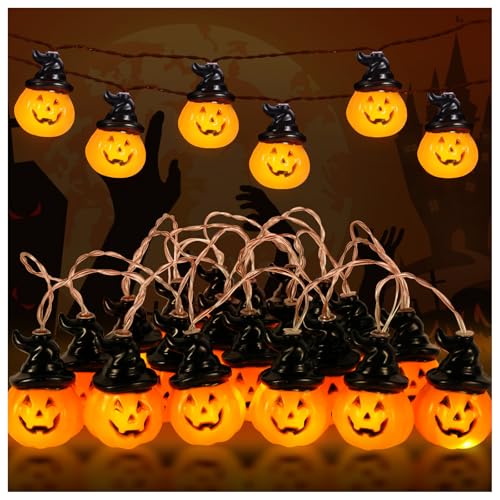 Halloween-Kürbis-Lichter, Tiazhan 20 LEDs, Kürbis-Lichter, 8 Modi, batteriebetrieben, für Innen- und Außenbereich, zu Beginn und Festival von Tiazhan