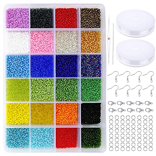 Tibaoffy Größe 12/0 Crafts Glasperlen 2 mm winzige Pony-Perlen sortierte Set mit Organizer-Box für Schmuckherstellung (24 verschiedene bunte Set, insgesamt ca. 14400 Stück) von Tibaoffy