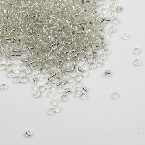 Tibaoffy Transparent mit Silber unterlegt Perlen Größe 6/0 Kunsthandwerk Glas Seed Perlen 4 mm für die Schmuckherstellung (insgesamt ca. 100 g, insgesamt ca. 1200 Stück) von Tibaoffy