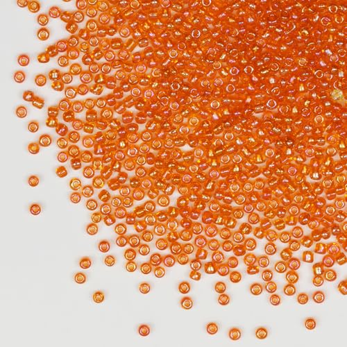 Tibaoffy Transparente orangefarbene bunte Perlen, Größe 8/0, zum Basteln, Glasperlen, 3 mm, zur Schmuckherstellung (insgesamt ca. 100 g, ca. 3600 Stück) von Tibaoffy