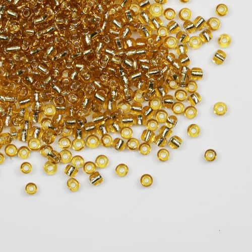 Tibaoffy Transparentes Gold mit Silber unterlegt Perlen Größe 6/0 Kunsthandwerk Glas Seed Perlen 4 mm für die Schmuckherstellung (insgesamt ca. 100 g, insgesamt ca. 1200 Stück) von Tibaoffy