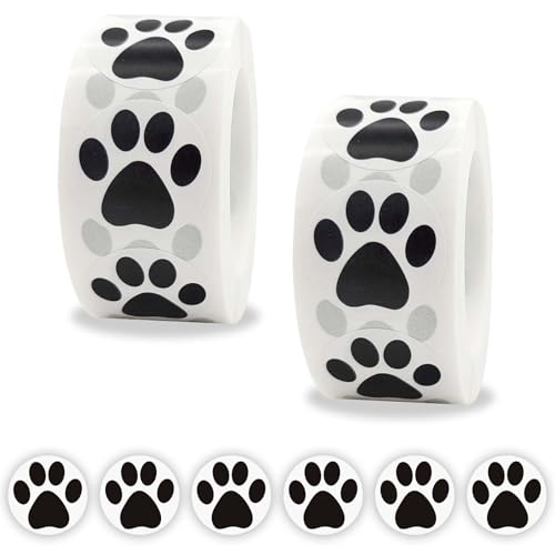 2 Rolle/1000 Stücke Hunde Pfoten Druck Aufkleber Bärentatze Etiketten Aufkleber Welpenpfoten Aufkleber Pet Gift Sticker Für Kinder Party Dekoration Umschlagsiegel Tiermodellierung Wandtattoo (Schwarz) von Tibapla