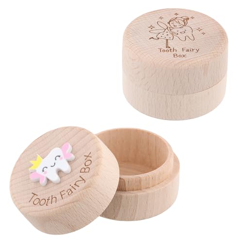 Tibapla Milchzähndose äus Holz Milchzähne Box, 2Pcs Zähnfee Milchzähndose Milchzähne Erinnerungsbox, Kinder Zähndose Aufbewahrungs Zähnfee Box Geschenke für Jungen und Mädchen von Tibapla