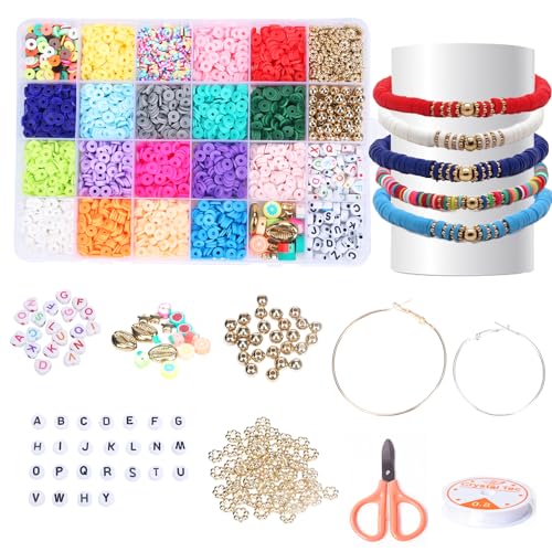 Tibimon 2800 Stück Armbänder Selber Machen Beads, 6mm Clay Perlen, 19 verschiedene Perlen Set, Bracelet Making Kit für Perlenset mit Anhänger Charms Kit für Ringen Halsketten Geschenk von Tibimon