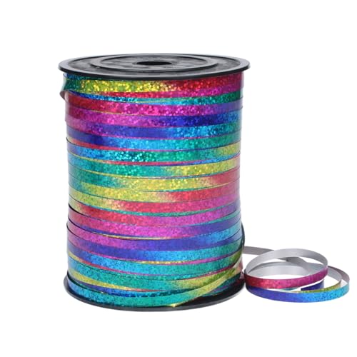 450 Meter Geschenkband 5mm Schleifenband Regenbogen, 500 Yard Schleifenband Glänzend Bunt Glitzer Ringelband Ballonband für Ballonverschlüsse, Geschenkverpackung, Basteln, Partydeko, Hochzeitsdeko von Tibimon