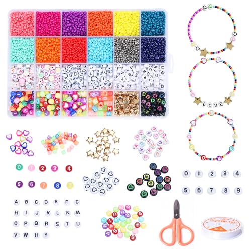 8000 Stück Armband Perlen Set, 24 verschiedene Perlen Set, DIY Perlen zum Auffädeln Buchstabenperlen für DIY Armband Schmuckherstellung Kit für Kinder,Weihnachten,Feiertage, Geburtstage,Belohnungen von Tibimon