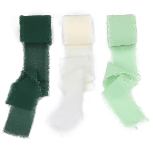 Geschenkband Grün Weiß und Dunkelgrün Chiffon 3.5cm x 5m Schleifenband Hochzeit Geschenkband Chiffonband Hochzeit Stoffband (3 Bände) von Tibimon