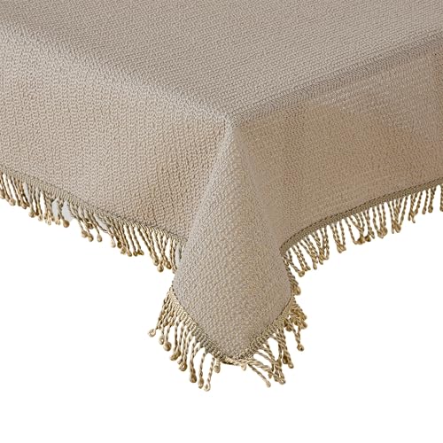 Tischdecke Gartentischdecke oval Weichschaum rutschfest Outdoor PVC wetterfest Terrasse Balkon (Beige, 140x180 cm oval) von TiborTex