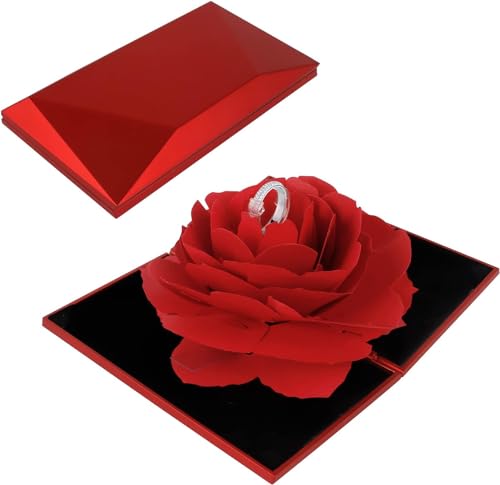 1 Stück Ring Box Valentinstag Rose Ringschachtel 3D Pop Up Rose Ring-Box Ehering Box Samt Ring Box Ringschatulle Schmuckkästen für Ring Halskette Anhänger Hochzeit Ringbox Verlobungsring von Ticeed