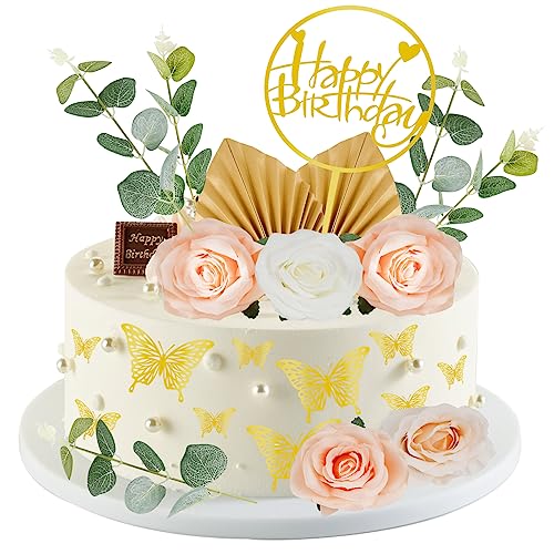 Ticeed 25 Stück Tortendeko Blumentortenaufsatz Blumen DIY Cake Topper mit Rose Braut Kuchendekoration Schmetterlinge Deko Kuchen Deckel für Bohemian Geburtstag Hochzeit Braut Babyparty von Ticeed