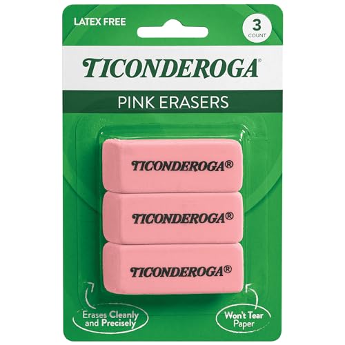 TICONDEROGA Pink Carnation Radiergummis, Keilform, Medium, Pink, 3 Stück (X38943) von Ticonderoga