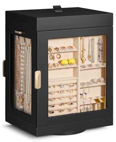 TidyStash Drehbarer Schmuck-Organizer und Aufbewahrung, vertikale Schmuckschatullen für Damen, große Schmuckschatulle, Schwarz von TidyStash