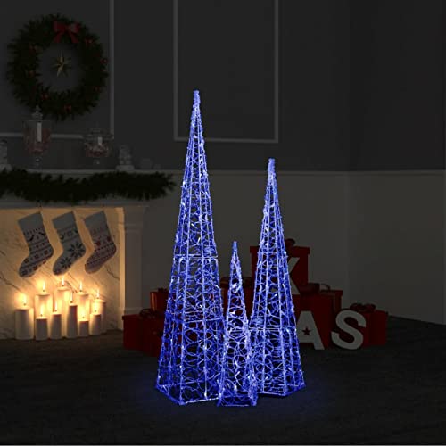 Tidyard LED-Leuchtkegel-Set Acryl Deko Beleuchtung mit 8 Verschiedene Lichteffekte Weihnachtskegel Christmaslicht für Weihnachten Innen Außen Blau 60/90/120cm von Tidyard