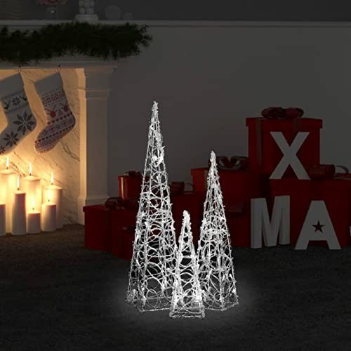 Tidyard LED-Leuchtkegel-Set Acryl Deko Beleuchtung mit 8 Verschiedene Lichteffekte Weihnachtskegel Christmaslicht für Weihnachten Innen Außen Kaltweiß 30/45/60 cm von Tidyard