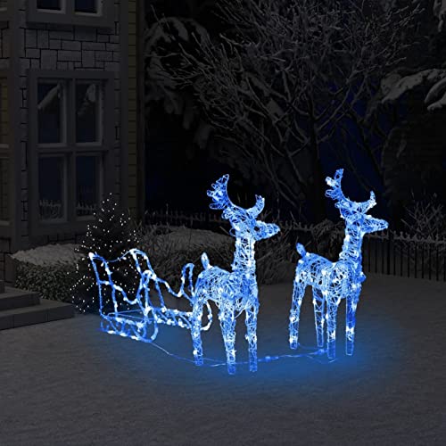 Tidyard Rentiere und Schlitten Weihnachtsdeko LED-Rentiere Weihnachtsbeleuchtung Weihnachten Dekofigur Weihnachtsatmosphäre für den Innen- und Außenbereich 160 LEDs 130 cm Acryl von Tidyard