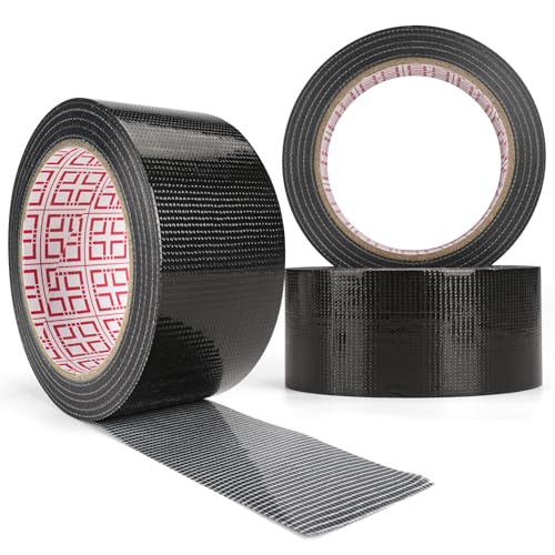 Tiepetly Panzertape Schwarz Extra Stark, 27m x 50mm, Wasserdichtes Klebeband für Innen und Außen Gewebeverstärktes Reparaturband, Flexibel, Rückstandsfrei und Reißbar, 3 Rollen (Schwarz) von Tiepetly