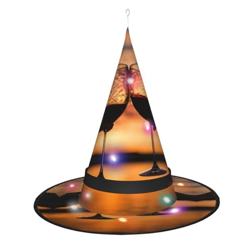 TietYaer Rotweinglas Cheers Druck Hexenhut Halloween Hexe Cosplay LED Halloween Dekoration Hexenhut für Erwachsene von TietYaer