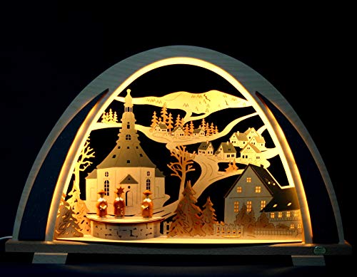 LED-3D Schwibbogen 53cm, modern, Seiffener Kirche & Kurrende - Feine Handwerkskunst aus dem Erzgebirge von Tietze Erzgebirgsdesign