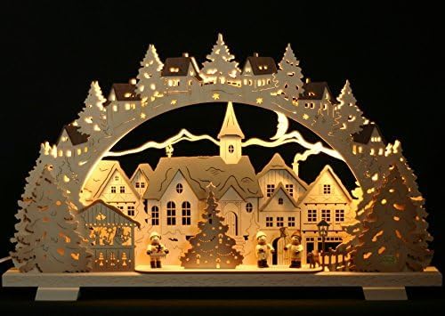 LED 3D Schwibbogen 53cm Adventszeit mit Winterkinder in der Altstadt - Feine Handwerkskunst aus dem Erzgebirge von Tietze Erzgebirgsdesign