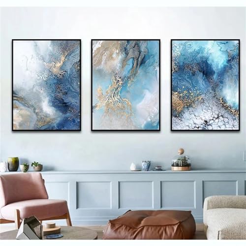 3 Stück Diamant Painting Bilder Blaue Landschaft Diamond Painting Erwachsene Groß 5D Diamond Art Painting Kinder Basteln Voll Set Diamond Painting mit Zubehör für Room Decor Wohnwand 40x60cm F-5319 von Tifnuer