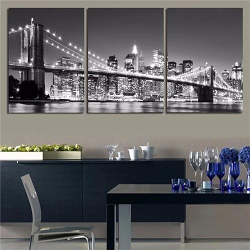 3 Stück Diamant Painting Bilder Brooklyn Bridge Diamond Painting Erwachsene Groß 5D Diamond Art Painting Kinder Basteln DIY Voll Set Diamond Painting mit Zubehör für Room Decor Wohnwand 80x120cm F-642 von Tifnuer