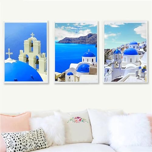 3 Stück Diamant Painting Bilder Griechische Landschaft Diamond Painting Erwachsene Groß 5D Diamond Art Painting Kinder Basteln Voll Set Diamond Painting Zubehör für Room Decor Wohnwand 30x45cm F-8088 von Tifnuer