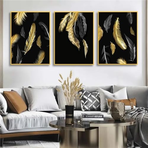 5D Diamond Painting 3 Teilig Groß XXL Abstrakte Federn Diamant Painting Bilder Full Drill Eckige Mosaikherstellung Basteln Erwachsene Malen Nach Zahlen für Home Décor Mädchen Geschenke 40x60cm F-2294 von Tifnuer