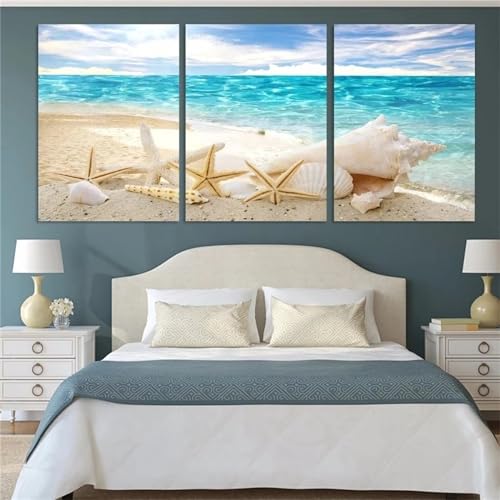 5D Diamond Painting 3 Teilig Groß XXL Beach Conch Diamant Painting Bilder Full Drill Round Mosaikherstellung Basteln Erwachsene Malen Nach Zahlen für Home Décor Mädchen Geschenke 35x55cm F-7158 von Tifnuer