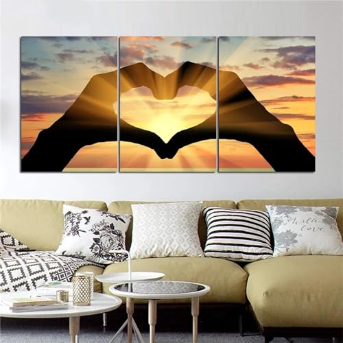 5D Diamond Painting 3 Teilig Groß XXL Liebe Hand Sonnenuntergang Diamant Painting Bilder Full Drill Round Mosaikherstellung Basteln Erwachsene Malen Nach Zahlen für Home Décor Mädchen 20x30cm F-117 von Tifnuer